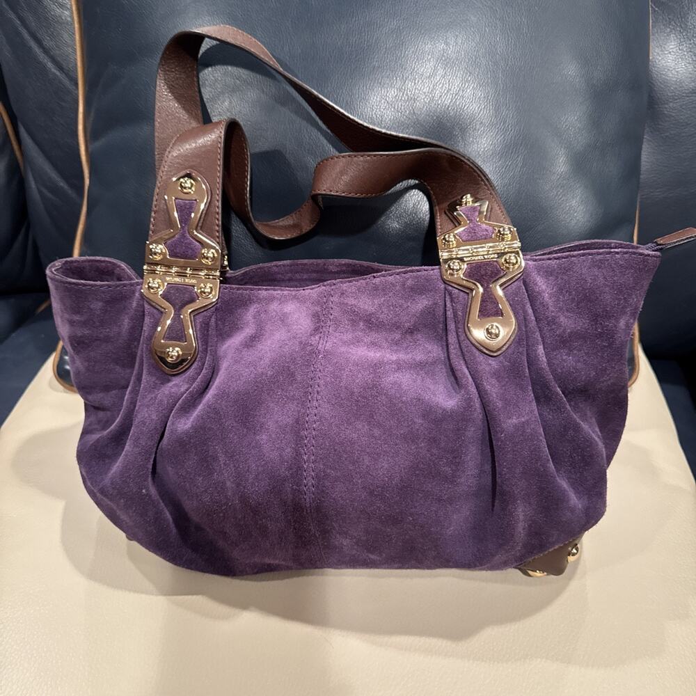 Michael Kors Large Hobo Handbag Purple Suede, With Gold Studs
